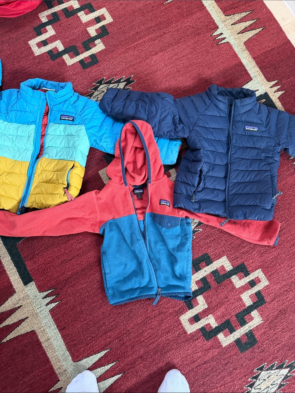 Patagonia Kids Colorblock Jackets & Hoodie - Blue, Red, Yellow, Navy